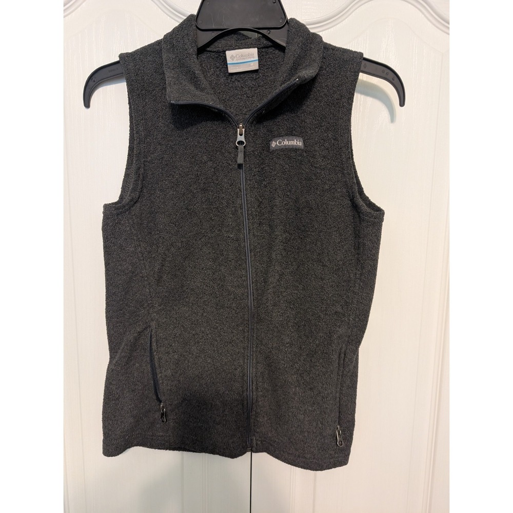Columbia Women's Sz S Dark Gray Fleece Zip Up Vest W/ Zip Pockets